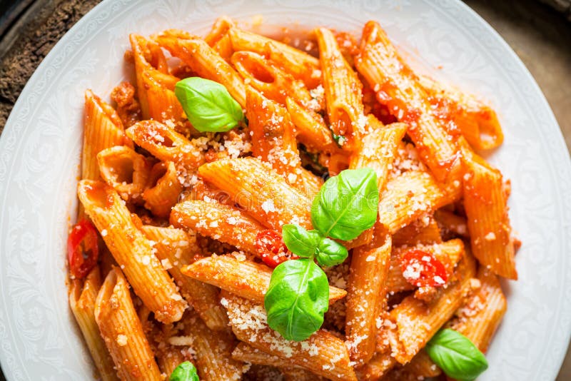 Enjoy Your Penne Bolognese with Parmesan and Basil. Italian Cuisine ...