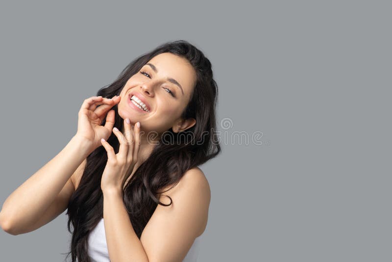 Beautiful Dark-haired Girl Doing Face Yoga and Looking Happy Stock Image -  Image of smiling, darkhaired: 176639025