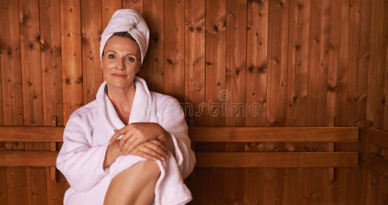 Enjoying The Simple Things In Life A Mature Woman In A Sauna Stock