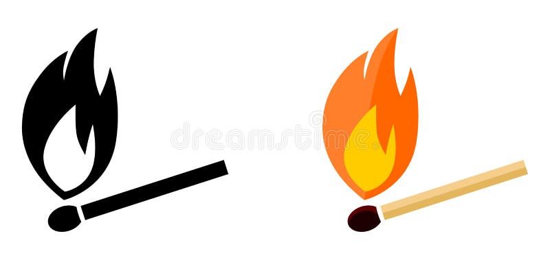 Enkel bränningmatchsymbol Svartvitt färgversion stock illustrationer Enkel bränningmatchsymbol Svartvitt färgversion stock illustrationer