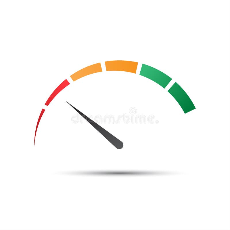 Simple color tachometer with a pointer in the minimum red part, speedometer and performance measurement icon, vector illustration for your website, infographic and apps. Simple color tachometer with a pointer in the minimum red part, speedometer and performance measurement icon, vector illustration for your website, infographic and apps