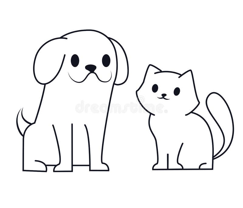 Simple line icon design of puppy and kitten. Cute little cartoon dog and cat vector illustration. Vet or pet shop logo. Animals outline icon. Domestic cat and dog cute illustration. Kitty and doggy. Simple line icon design of puppy and kitten. Cute little cartoon dog and cat vector illustration. Vet or pet shop logo. Animals outline icon. Domestic cat and dog cute illustration. Kitty and doggy