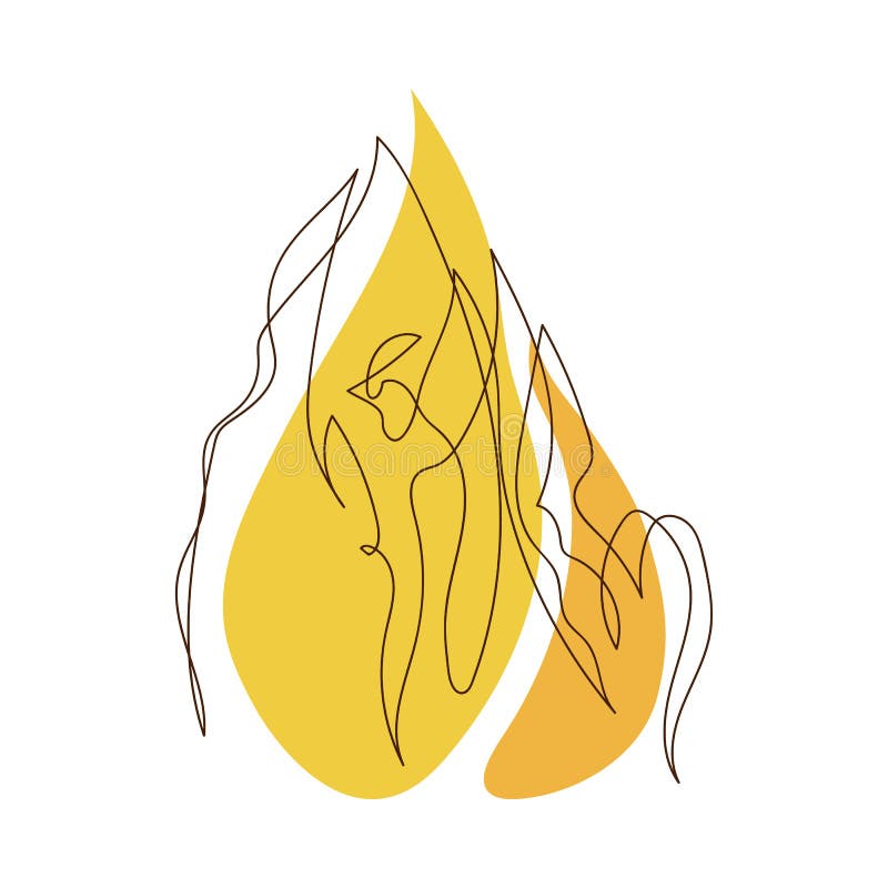 Enkel linjär svart linje för brand med färgade prickar, punktformat. Elapelsineld-linje konst kontur av silhuett royaltyfri illustrationer