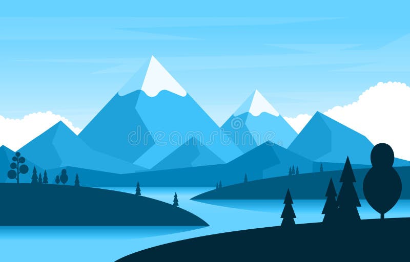 Enkel, lugn, bergsområdets vilda natur, landskapslandskap monokrom illustration