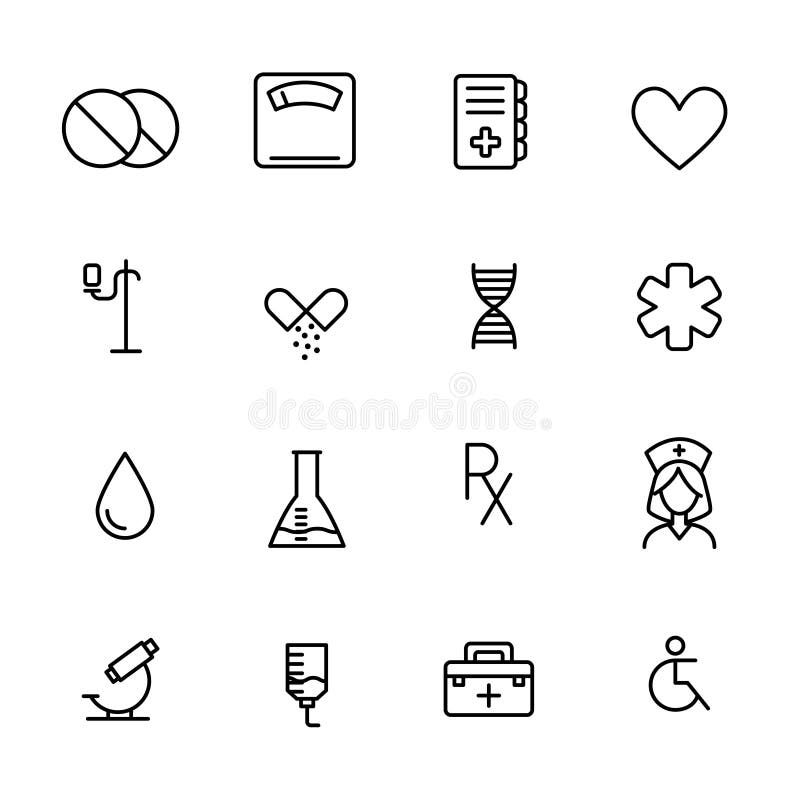 Enkel samling av den apotek släkta linjen symboler vektor illustrationer Enkel samling av den apotek släkta linjen symboler vektor illustrationer