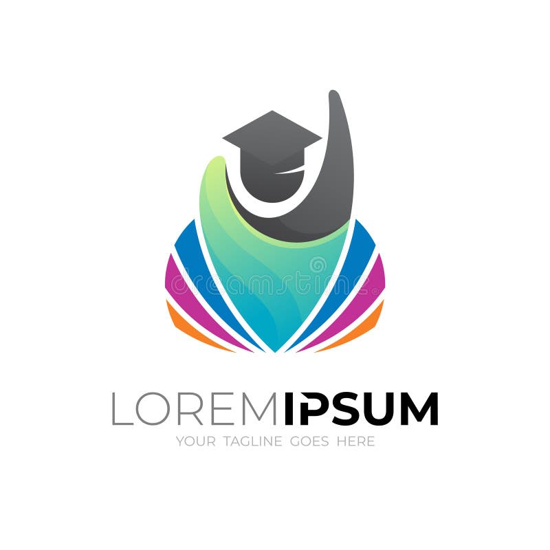 Enkel studentlogotyp med färgstark design vektor 3d-logotyp royaltyfri illustrationer
