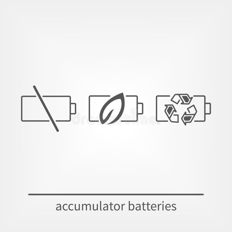 Enkel uppsättning av den batterier släkta vektorlinjen symboler royaltyfri illustrationer Enkel uppsättning av den batterier släkta vektorlinjen symboler royaltyfri illustrationer