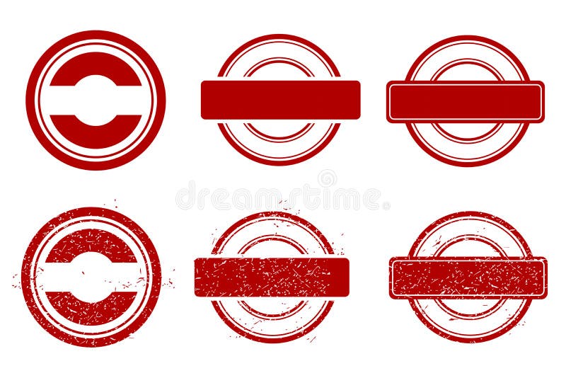 Enkel vektor 6-formaterad röd blankcirkel gummistämpel isolerad på vitt