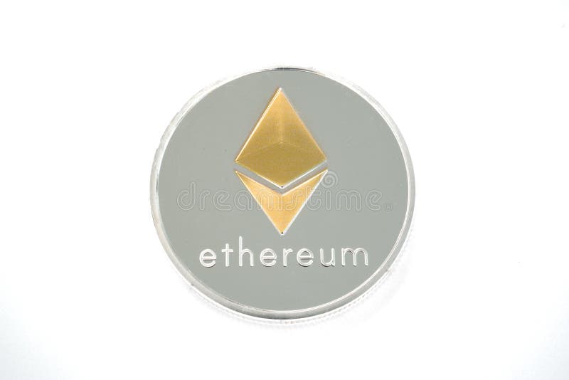 Enkelt mynt av silver Ethereum som isoleras på vit bakgrund arkivbild Enkelt mynt av silver Ethereum som isoleras på vit bakgrund arkivbild