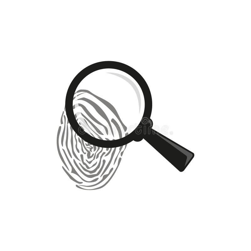 Enkelt översiktsvektorförstoringsglas över en fingeravtrycksymbol vektor illustrationer Enkelt översiktsvektorförstoringsglas över en fingeravtrycksymbol vektor illustrationer
