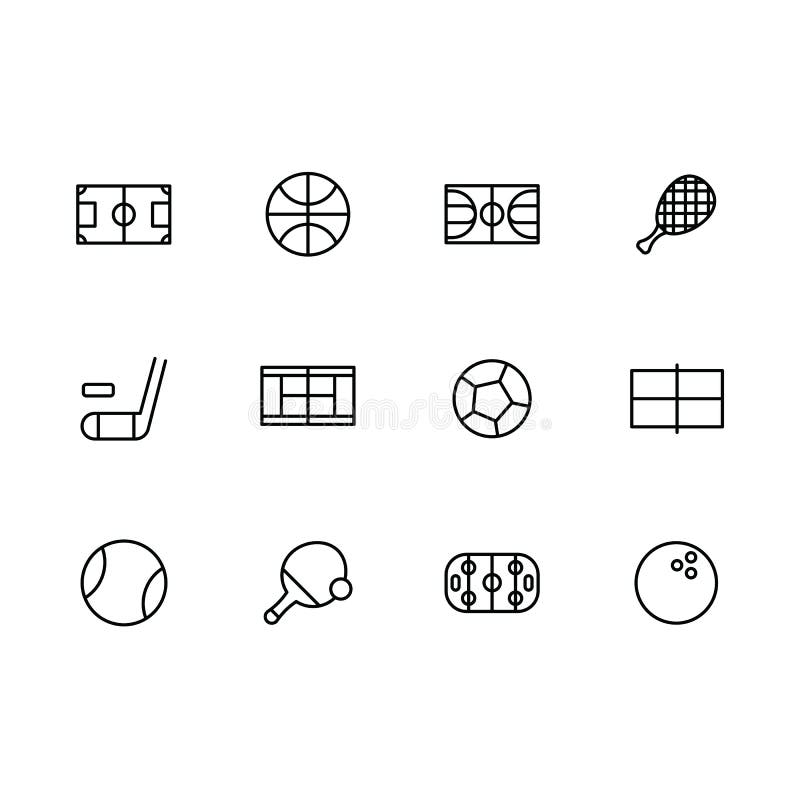 Enkla uppsättningsportar och den aktiva livsstilvektorn fodrar symbolen Innehåller sådana symboler fotboll, hockey, basket, tenni vektor illustrationer Enkla uppsättningsportar och den aktiva livsstilvektorn fodrar symbolen Innehåller sådana symboler fotboll, hockey, basket, tenni vektor illustrationer