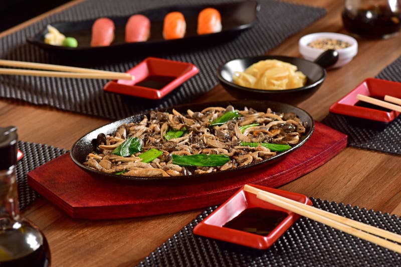 Enoki mushrooms grilled stock photo. Image of restaurant 109612444