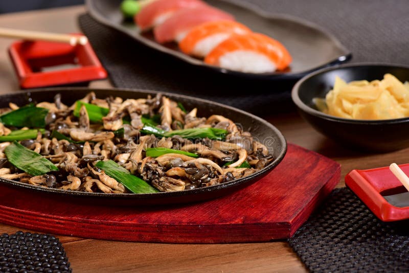 Enoki mushrooms grilled stock photo. Image of restaurant 109612444