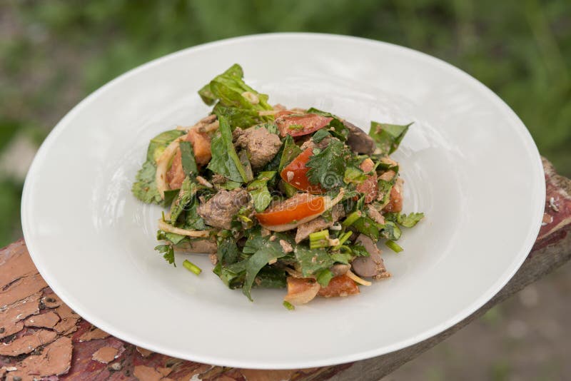 Ensalada con el hígado de pollo imágenes de archivo libres de regalías Ensalada con el hígado de pollo imágenes de archivo libres de regalías