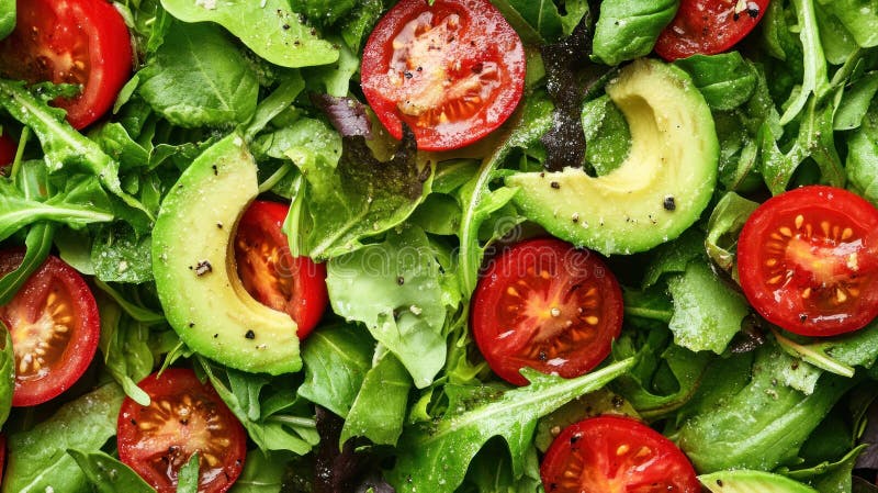 Ensalada de aguacate y tomate fresco con verduras mezcladas libre illustration
