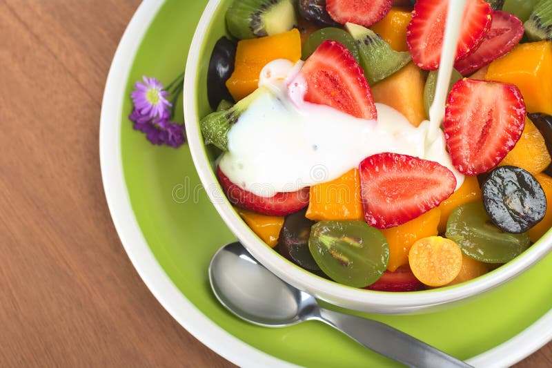 Ensalada de fruta con el yogur imagen de archivo libre de regalías Ensalada de fruta con el yogur imagen de archivo libre de regalías