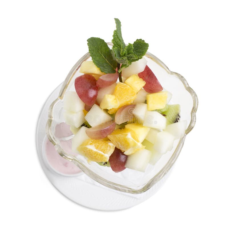 Ensalada de fruta de Frash en un cubilete de cristal fotografía de archivo Ensalada de fruta de Frash en un cubilete de cristal fotografía de archivo