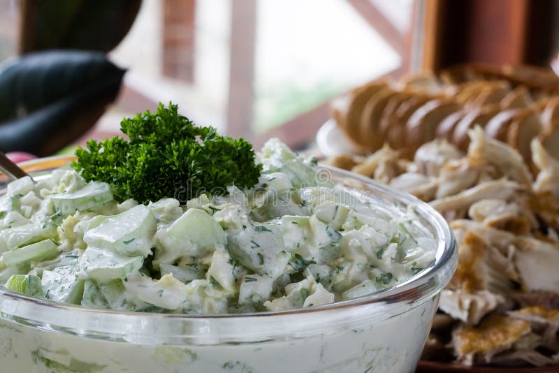 Cucumber salad with dill and sour cream. Cucumber salad with dill and sour cream