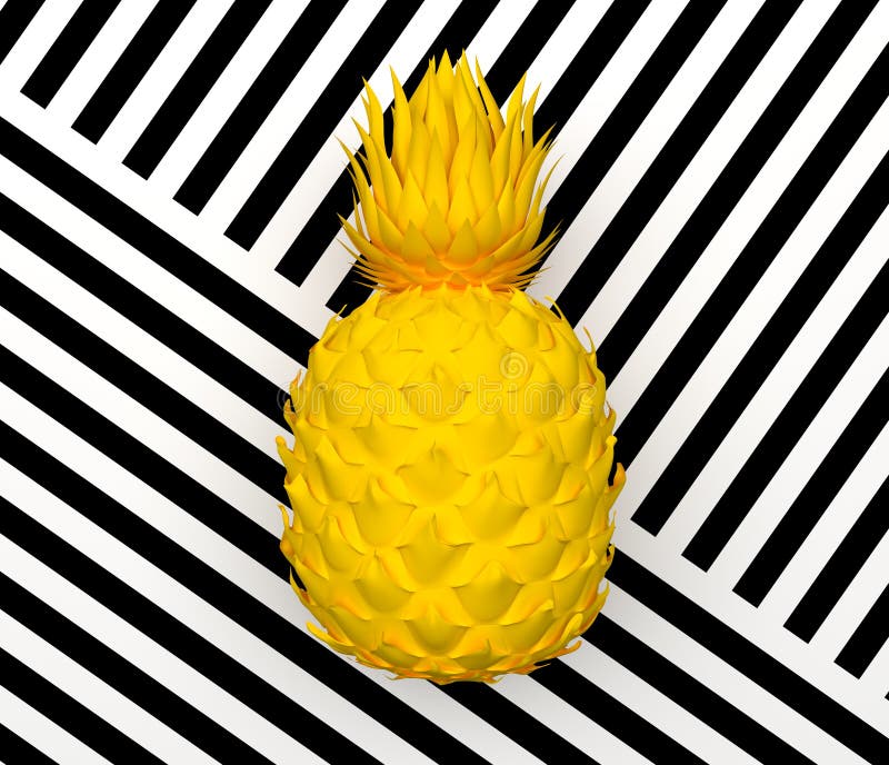 Ensam gulingabstrakt begreppananas som isoleras på en bakgrund med ett svartvitt band Tropisk exotisk frukt framförande 3d vektor illustrationer Ensam gulingabstrakt begreppananas som isoleras på en bakgrund med ett svartvitt band Tropisk exotisk frukt framförande 3d vektor illustrationer