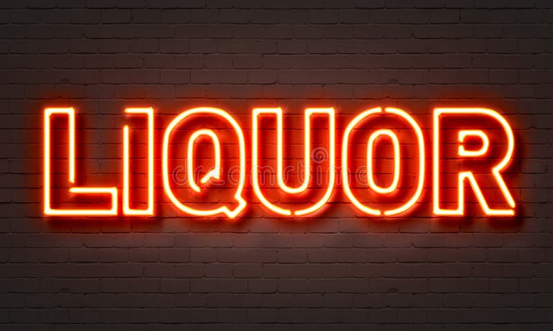 Liquor neon sign on brick wall background. Liquor neon sign on brick wall background