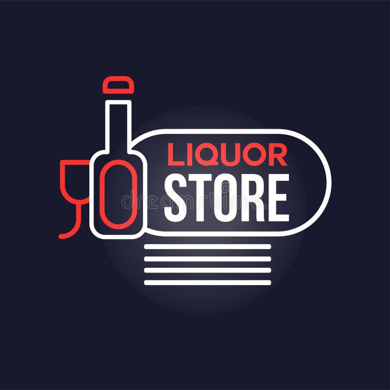 Liquor store neon sign, vintage bright glowing signboard, light banner vector Illustration, web design. Liquor store neon sign, vintage bright glowing signboard, light banner vector Illustration, web design