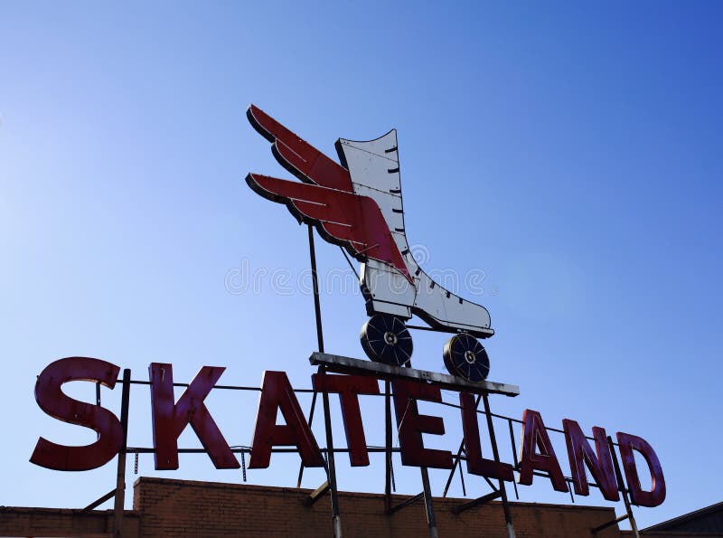 Old now closed Skateland neon sign on the Skateland skating rink building. Old now closed Skateland neon sign on the Skateland skating rink building.