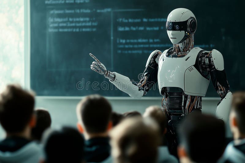 Enseignement de robots dans une classe high-tech illustration de vecteur