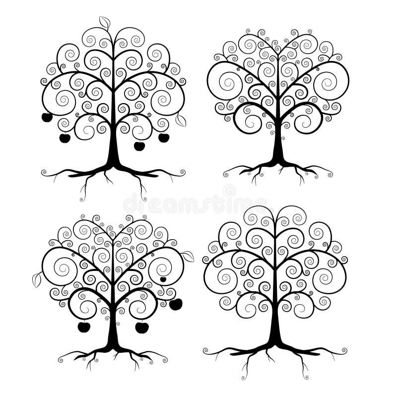 Ensemble abstrait d'illustration d'arbre de noir de vecteur illustration stock Ensemble abstrait d'illustration d'arbre de noir de vecteur illustration stock