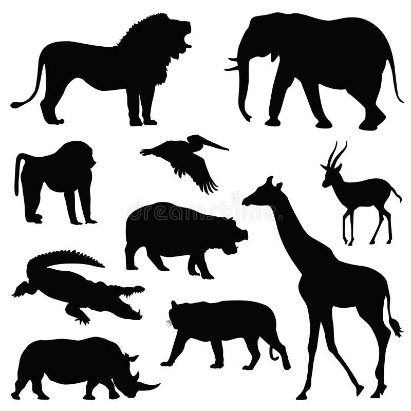 Ensemble animal d'illustration de silhouette de safari illustration stock Ensemble animal d'illustration de silhouette de safari illustration stock
