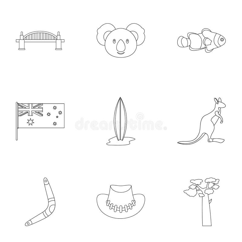 Ensemble australien d'icône de symboles, style d'ensemble illustration libre de droits Ensemble australien d'icône de symboles, style d'ensemble illustration libre de droits