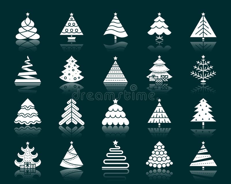 Ensemble blanc de vecteur d'icônes de silhouette d'arbre de Noël illustration stock Ensemble blanc de vecteur d'icônes de silhouette d'arbre de Noël illustration stock