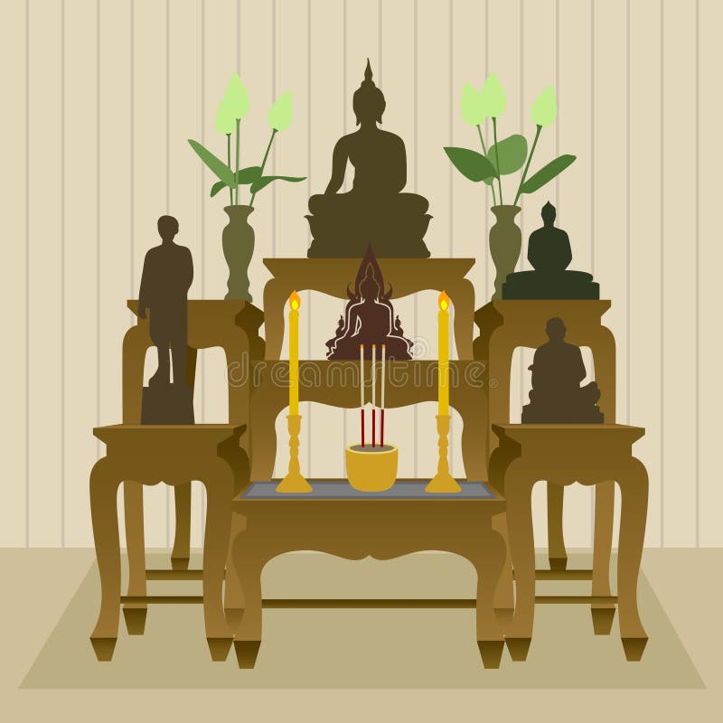 Ensemble bouddhiste thaïlandais de Tableau d'autel
