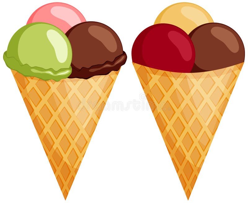 De Crème Glacée Coloré 1 2 3 Boules Réglées Illustration Stock