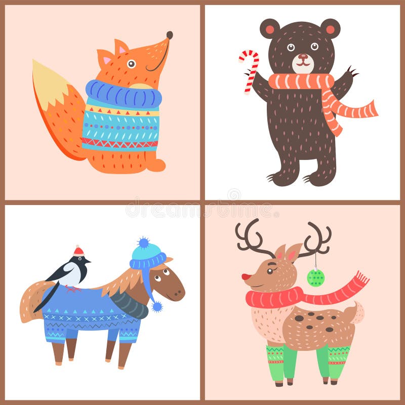 Ensemble d'affiches avec l'illustration de vecteur d'animaux illustration stock Ensemble d'affiches avec l'illustration de vecteur d'animaux illustration stock