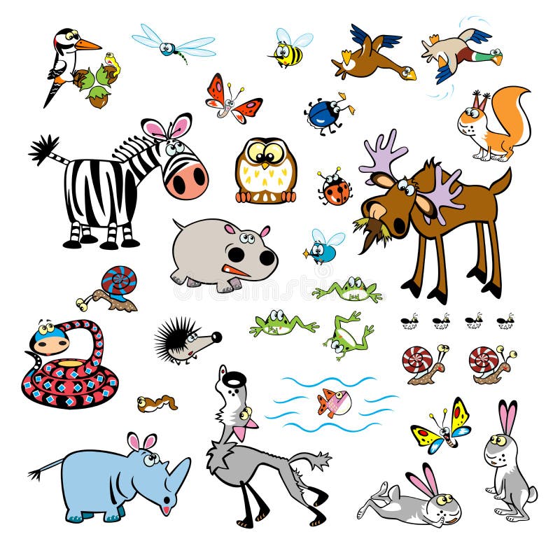 Ensemble d'animaux sauvages de dessin animé enfantin illustration stock Ensemble d'animaux sauvages de dessin animé enfantin illustration stock