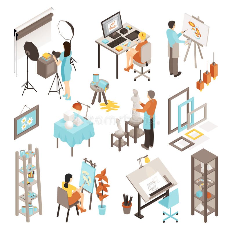 Ensemble d'Art Photo Design Studio Isometric illustration stock Ensemble d'Art Photo Design Studio Isometric illustration stock