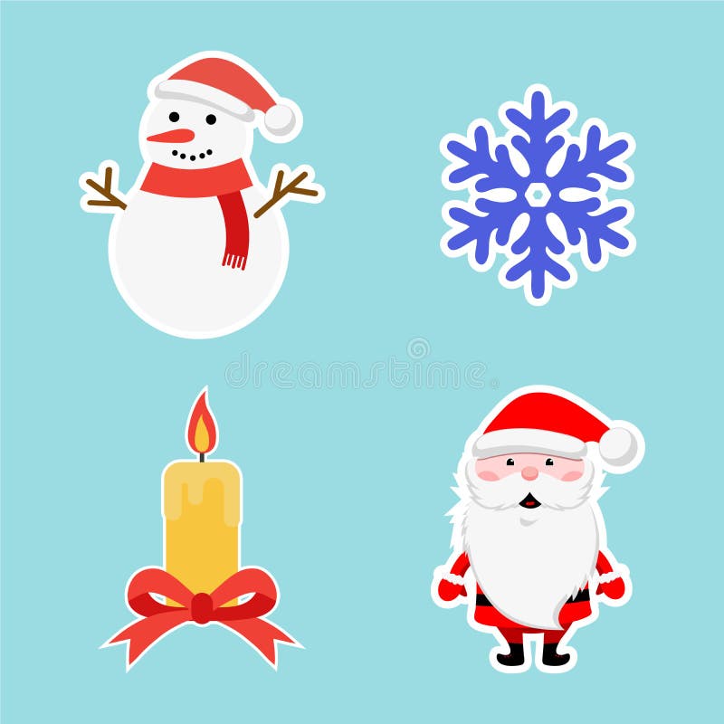 Ensemble d'autocollant de Noël Flocon de neige bleu, bonhomme de neige, Santa et bougie de nouvelle année Icône d'hiver Illustrat illustration libre de droits Ensemble d'autocollant de Noël Flocon de neige bleu, bonhomme de neige, Santa et bougie de nouvelle année Icône d'hiver Illustrat illustration libre de droits