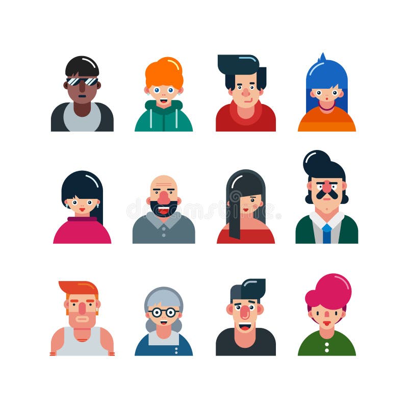 Ensemble d'avatars plats de personnes Visages mâles et femelles caractères drôles d'hommes et de femmes Illustration de vecteur illustration libre de droits Ensemble d'avatars plats de personnes Visages mâles et femelles caractères drôles d'hommes et de femmes Illustration de vecteur illustration libre de droits