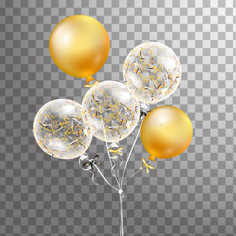 Ensemble d'or, ballon transparent blanc d'hélium d'isolement dans le ciel Ballons givrés de partie pour la conception d'événement