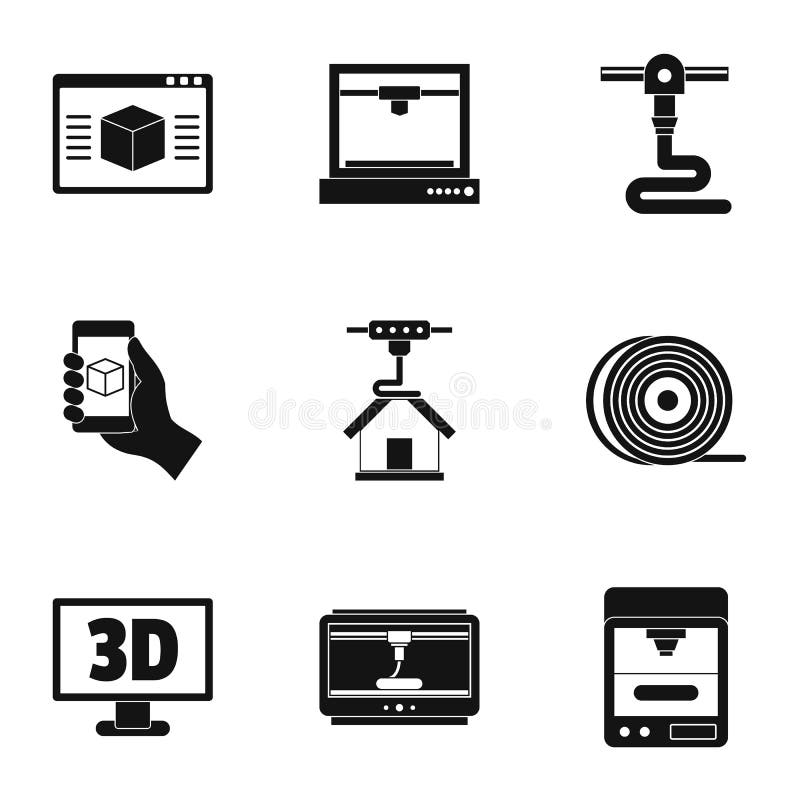 3d computer printer icon set. Simple set of 9 3d computer printer vector icons for web isolated on white background. 3d computer printer icon set. Simple set of 9 3d computer printer vector icons for web isolated on white background