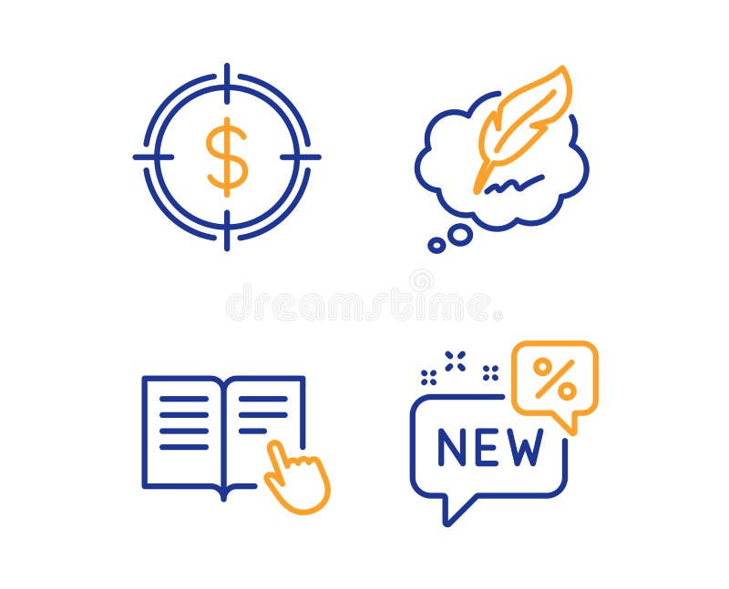 Ensemble d'ic?nes instruction, cible du dollar et de causerie lues de Copyright Signe neuf Vecteur illustration stock Ensemble d'ic?nes instruction, cible du dollar et de causerie lues de Copyright Signe neuf Vecteur illustration stock