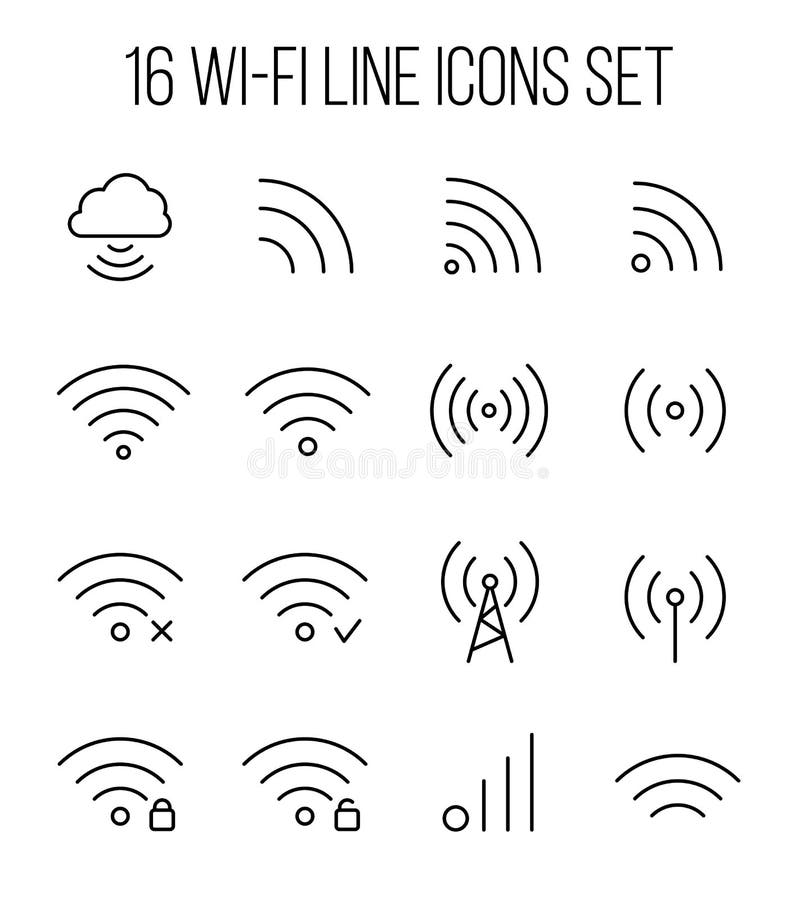 Set of wireless icons in modern thin line style. High quality black outline wifi symbols for web site design and mobile apps. Simple wi-fi pictograms on a white background. Set of wireless icons in modern thin line style. High quality black outline wifi symbols for web site design and mobile apps. Simple wi-fi pictograms on a white background.