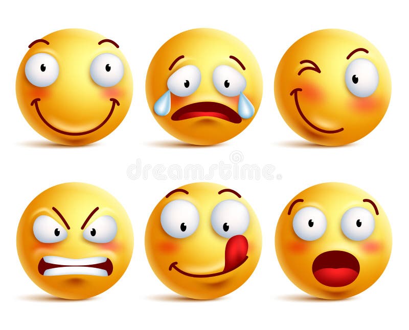 Ensemble d'icônes souriantes de visage ou d'émoticônes jaunes avec différentes expressions du visage illustration de vecteur