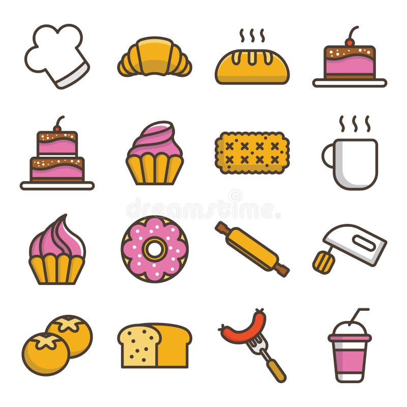 Ensemble d'icône de boulangerie de gâteau illustration libre de droits Ensemble d'icône de boulangerie de gâteau illustration libre de droits
