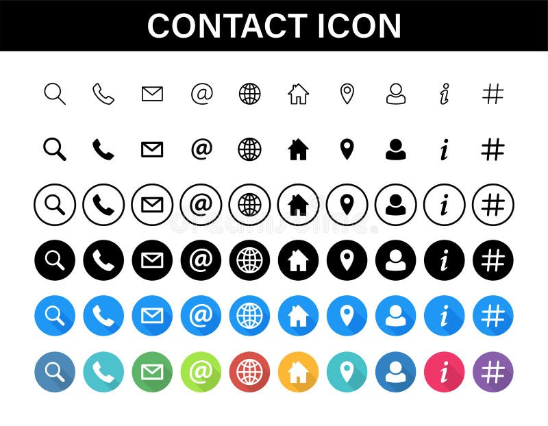 Ensemble d'icône de contacts Médias de collection ou symboles sociaux de communication Contact, email, téléphone portable, messag