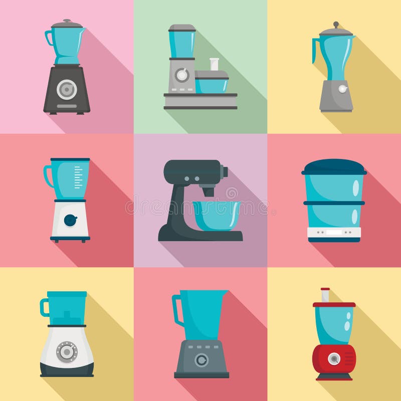 Ensemble d'icône de robot ménager, style plat illustration stock Ensemble d'icône de robot ménager, style plat illustration stock