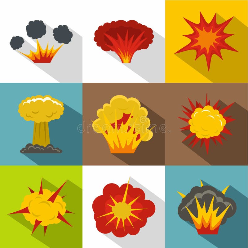 Ensemble d'icône d'explosion, style plat illustration stock Ensemble d'icône d'explosion, style plat illustration stock