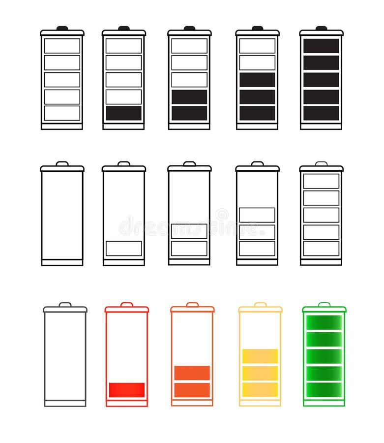 Ensemble d'icône d'indicateur de batterie d'isolement d'isolement sur un fond transparent Ensemble d'icône de batterie Ensemble d illustration libre de droits Ensemble d'icône d'indicateur de batterie d'isolement d'isolement sur un fond transparent Ensemble d'icône de batterie Ensemble d illustration libre de droits