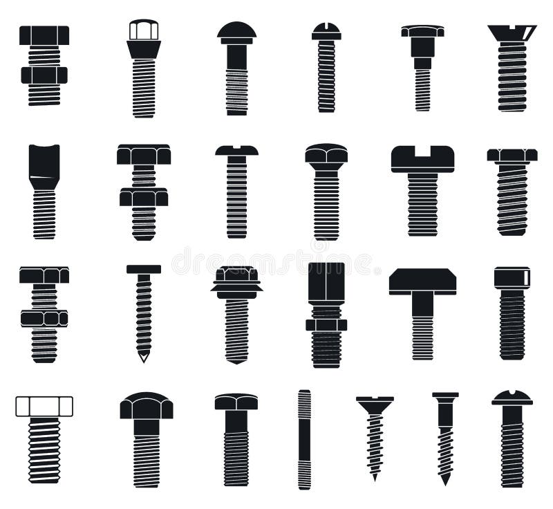 Screw-bolt tool icons set. Simple set of screw-bolt tool vector icons for web design on white background. Screw-bolt tool icons set. Simple set of screw-bolt tool vector icons for web design on white background