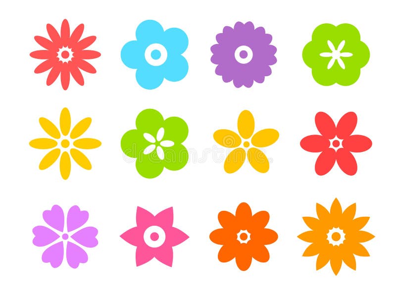 Ensemble d'icônes plates de fleur d'icône en silhouette d'isolement sur le blanc pour des autocollants, labels, étiquettes, papie